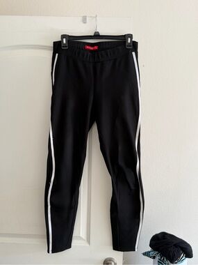 Black Leggings with White and Red Side Stripes